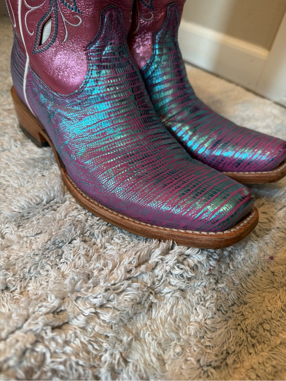 Ariat Pink and Teal Embroidered Western Heeled Boots - Picture 3 of 9